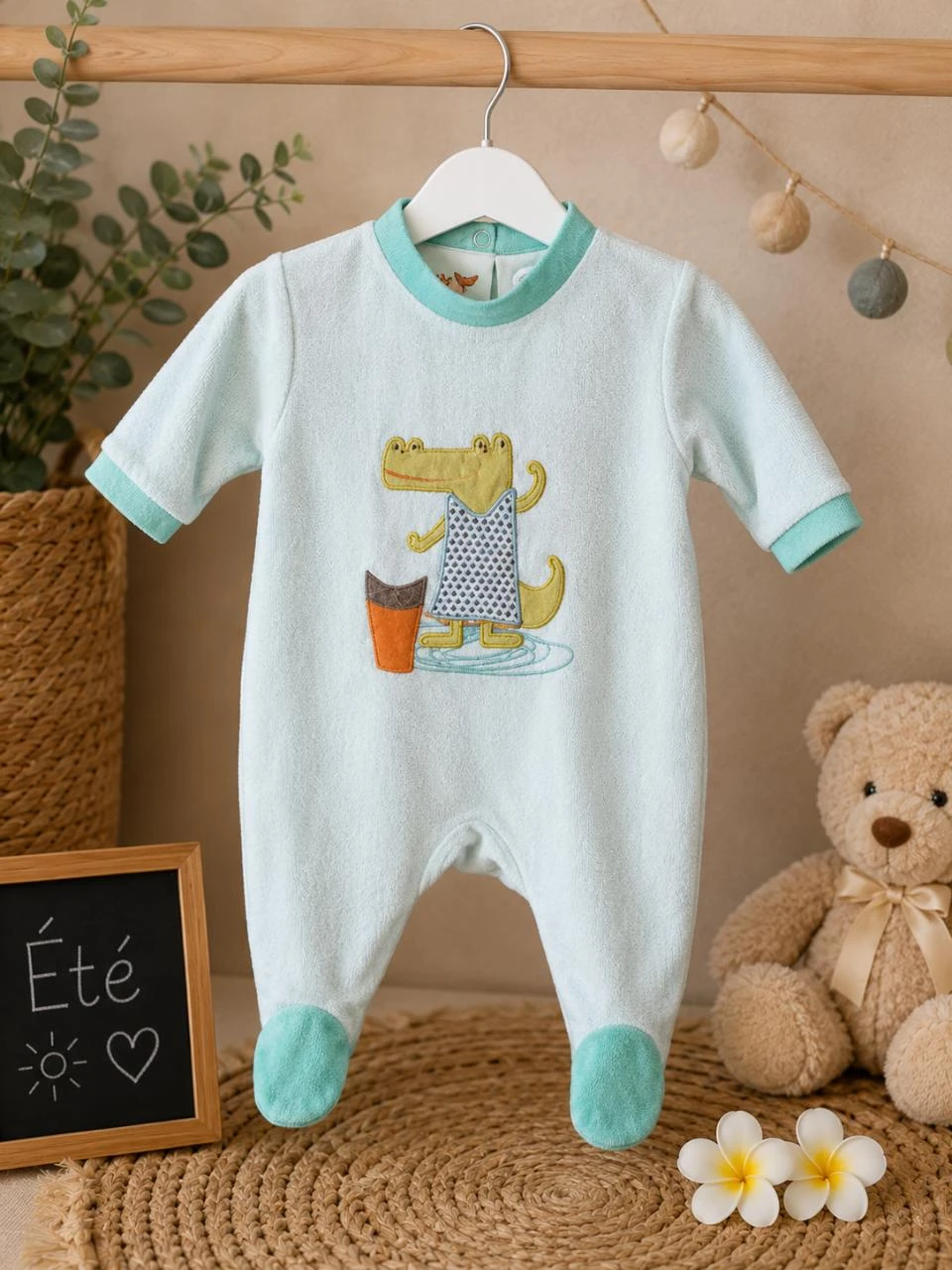 Pyjama âge 1 mois couleur vert motif crocodile kitchoun